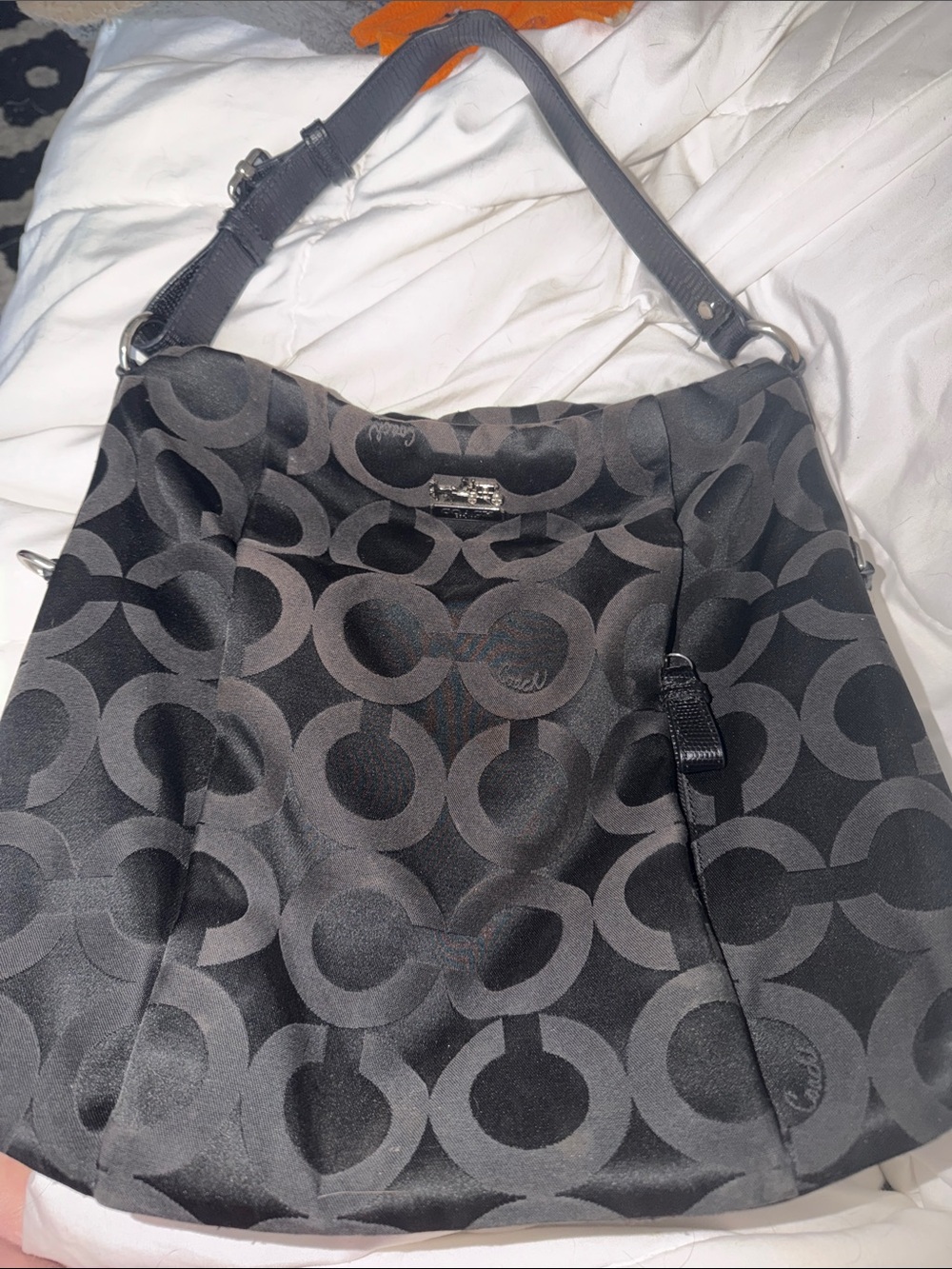 Coach Jacquard Black Signature Shoulder Hobo Bag